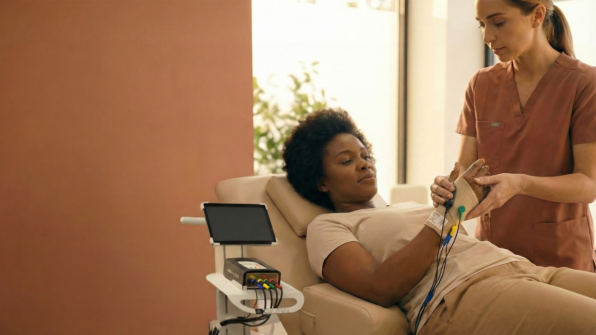Clinician applying NESA XSIGNAL® treatment to a patient