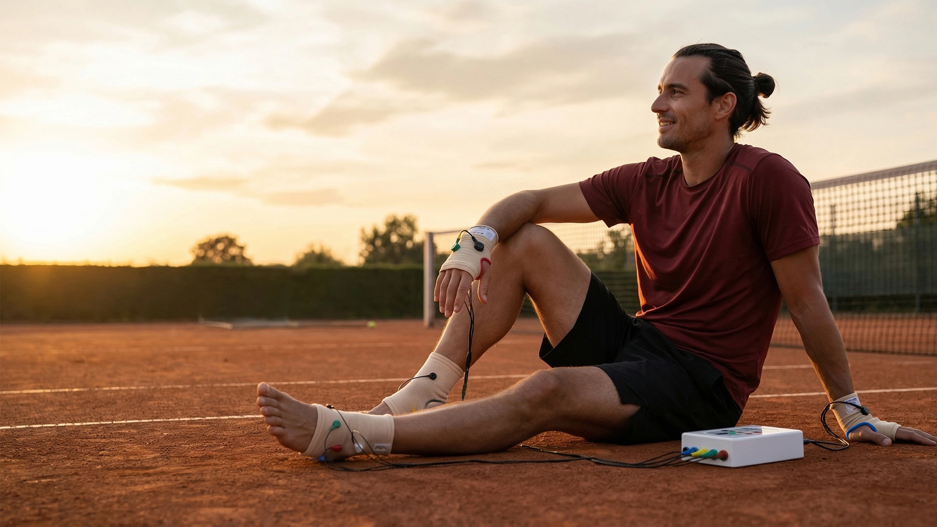 Sports medicine and recovery on a tennis court